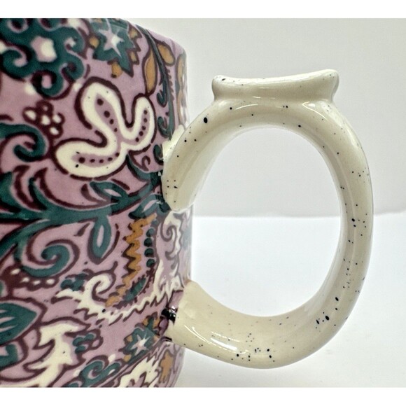 ANTHROPOLOGIE Block printed Monogram Letter K Mug Purple Floral Boho Coffee - Picture 3 of 10